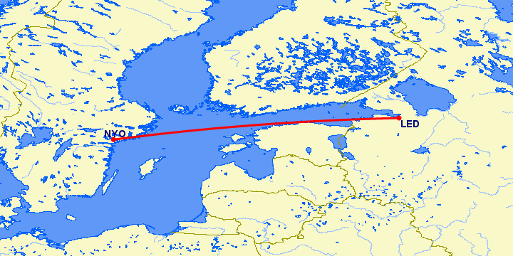 перелет Санкт Петербург — Стокгольм на карте