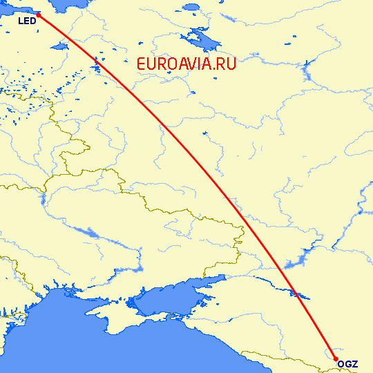 перелет Санкт Петербург — Владикавказ на карте