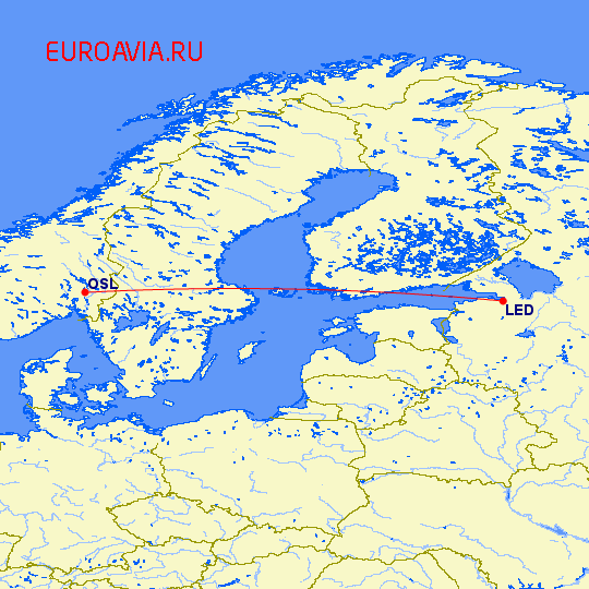 перелет Санкт Петербург — Осло на карте