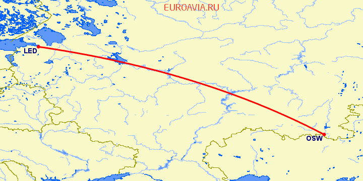 перелет Санкт Петербург — Орск на карте