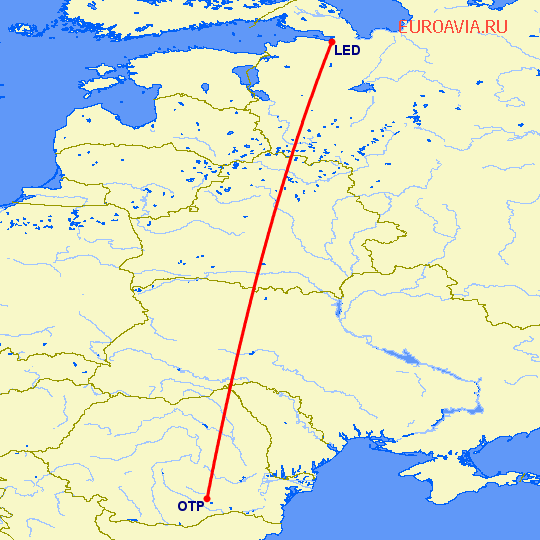 перелет Санкт Петербург — Бухарест на карте