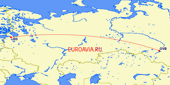 перелет Санкт Петербург — Новосибирск на карте