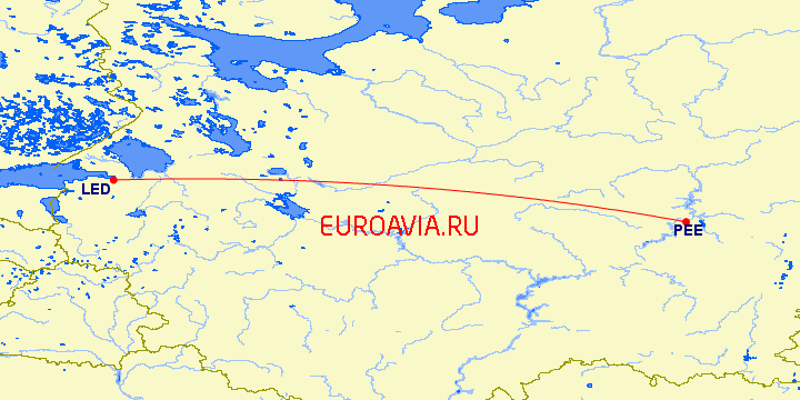 перелет Санкт Петербург — Пермь на карте