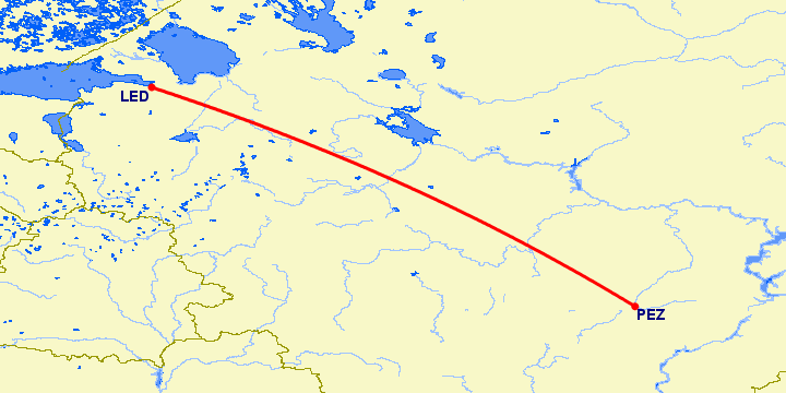 перелет Санкт Петербург — Пенза на карте