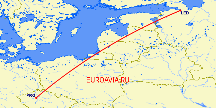 перелет Санкт Петербург — Прага на карте