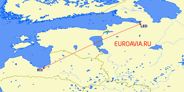 перелет Санкт Петербург — Рига на карте