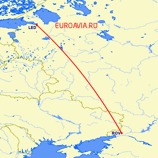 перелет Санкт Петербург — Ростов на карте