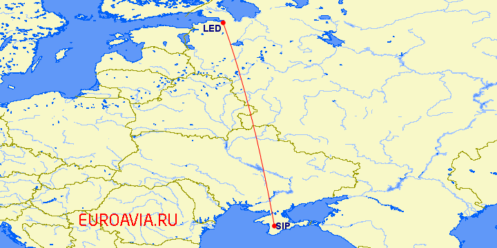 перелет Санкт Петербург — Симферополь на карте