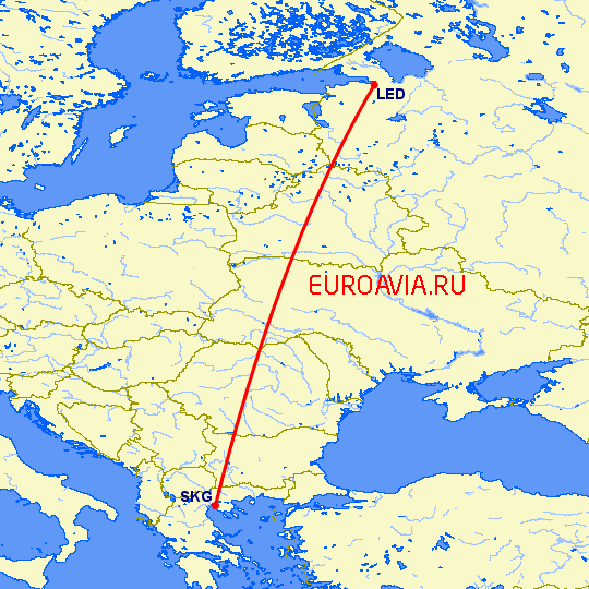 перелет Санкт Петербург — Салоники на карте