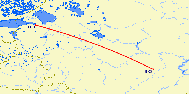перелет Санкт Петербург — Саранск на карте