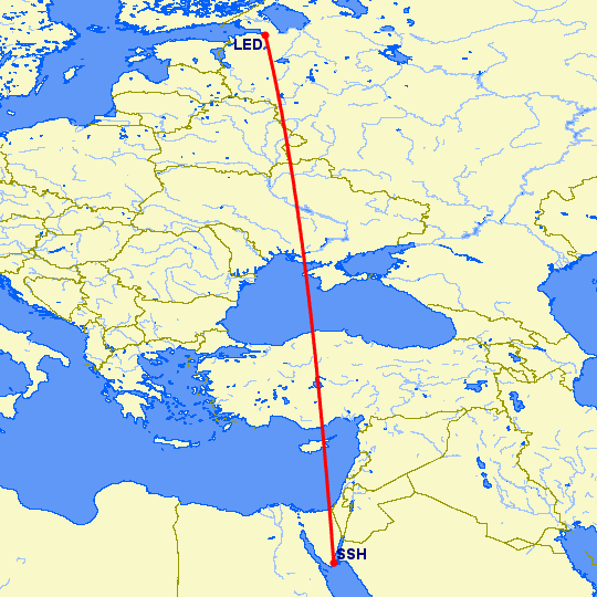 перелет Санкт Петербург — Шарм эль Шейх на карте