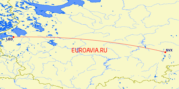 перелет Санкт Петербург — Екатеринбург на карте