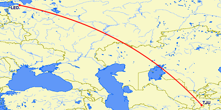 перелет Санкт Петербург — Куляб на карте