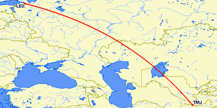 перелет Санкт Петербург — Термез на карте