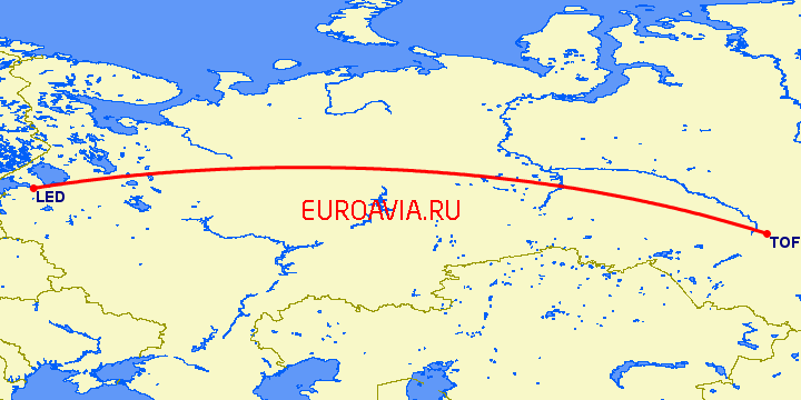 перелет Санкт Петербург — Томск на карте