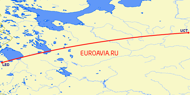 перелет Санкт Петербург — Ухта на карте