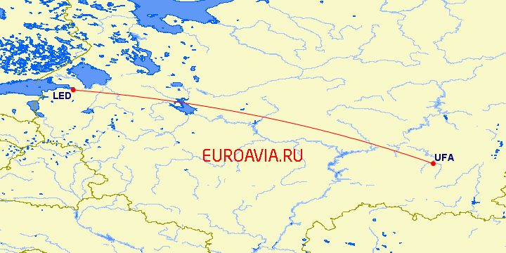 перелет Санкт Петербург — Уфа на карте