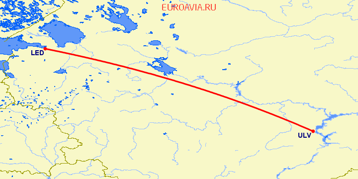 перелет Санкт Петербург — Ульяновск на карте