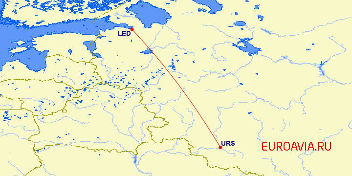 перелет Санкт Петербург — Курск на карте