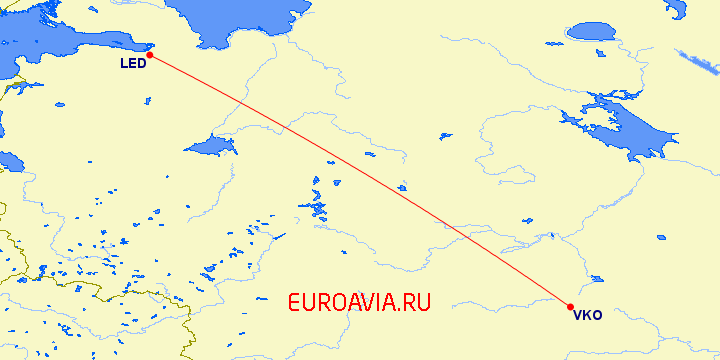перелет Санкт Петербург — Москва на карте