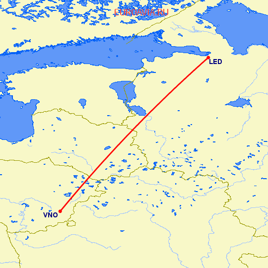 перелет Санкт Петербург — Вильнюс на карте