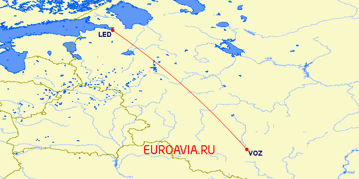 перелет Санкт Петербург — Воронеж на карте