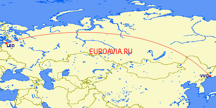 перелет Санкт Петербург — Владивосток на карте