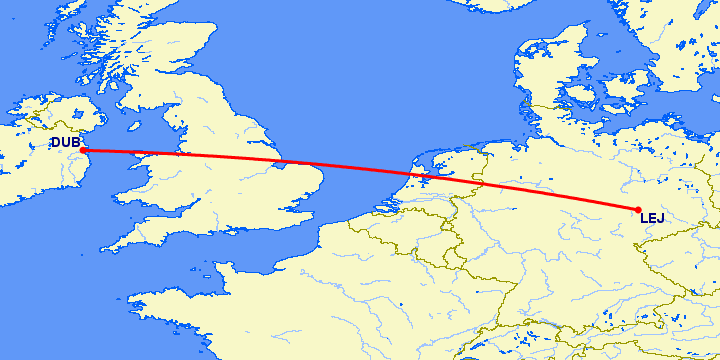 перелет Лейпциг Галле — Дублин на карте