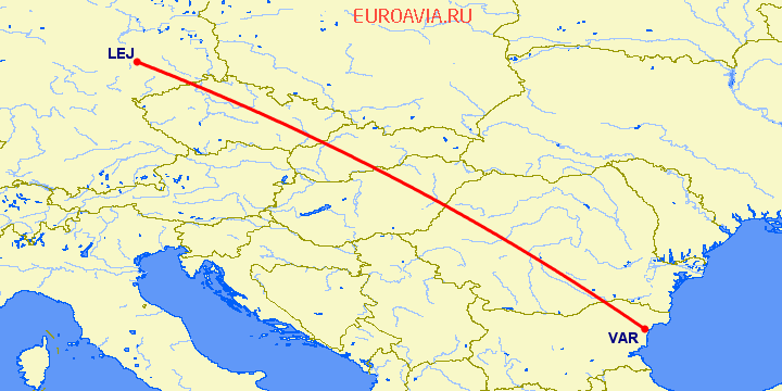 перелет Лейпциг Галле — Варна на карте