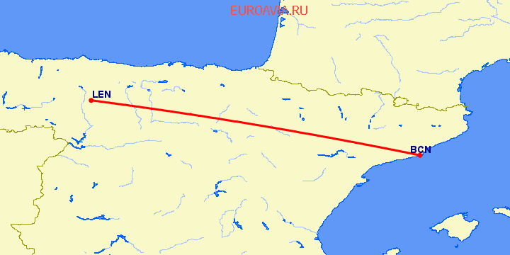 перелет Леон — Барселона на карте