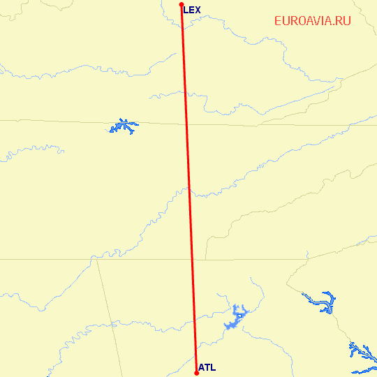 перелет Lexington — Атланта на карте
