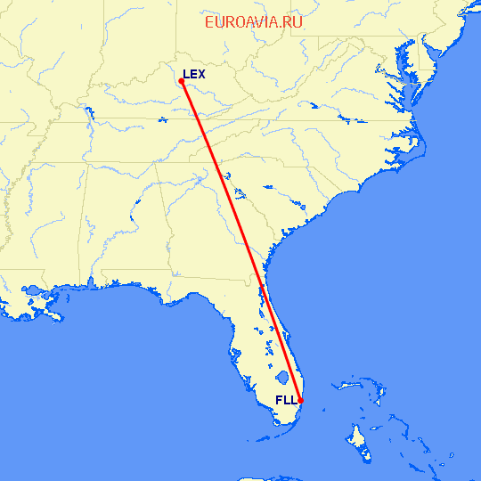 перелет Lexington — Форт Лодердейл  на карте