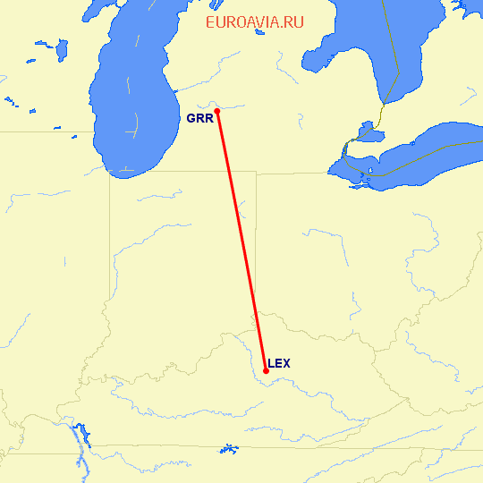перелет Lexington — Гранд Рапидс на карте