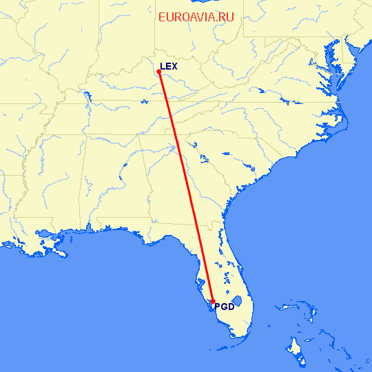 перелет Lexington — Пунта Горда на карте