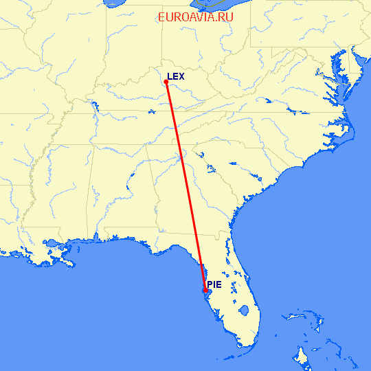 перелет Lexington — Клируотер на карте