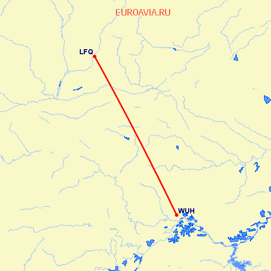перелет Линфен — Вухан на карте