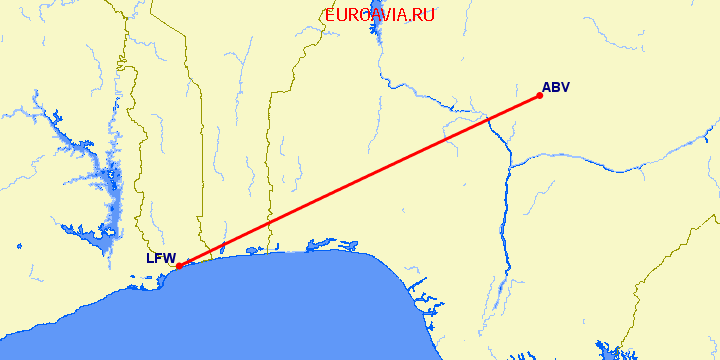 перелет Ломе — Абуджа на карте
