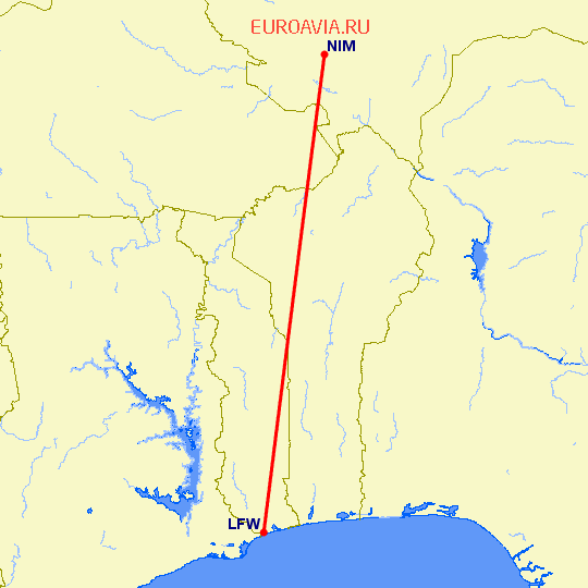перелет Ломе — Ниамей на карте