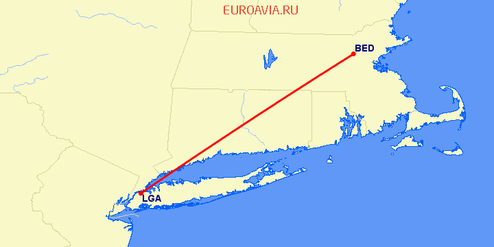 перелет Нью Йорк — Bedford-Hanscom на карте