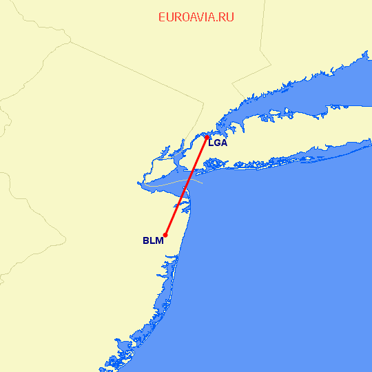 перелет Нью Йорк — Belmar-Farmingdale на карте