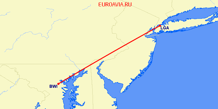 перелет Нью Йорк — Балтимор на карте