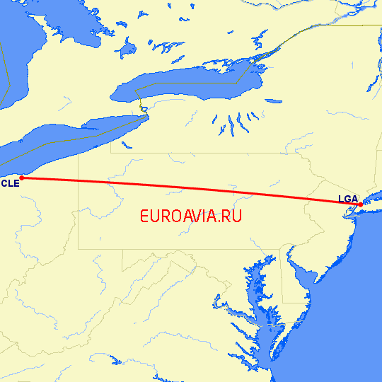 перелет Нью-Йорк — Кливленд на карте