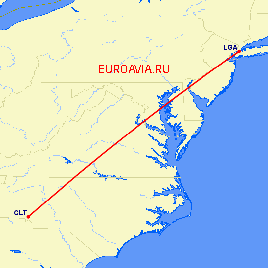 перелет Нью-Йорк — Шарлотт на карте