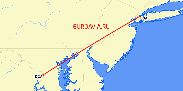 перелет Нью Йорк — Вашингтон на карте