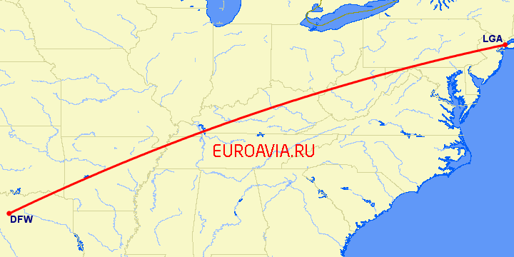 перелет Нью Йорк — Даллас на карте