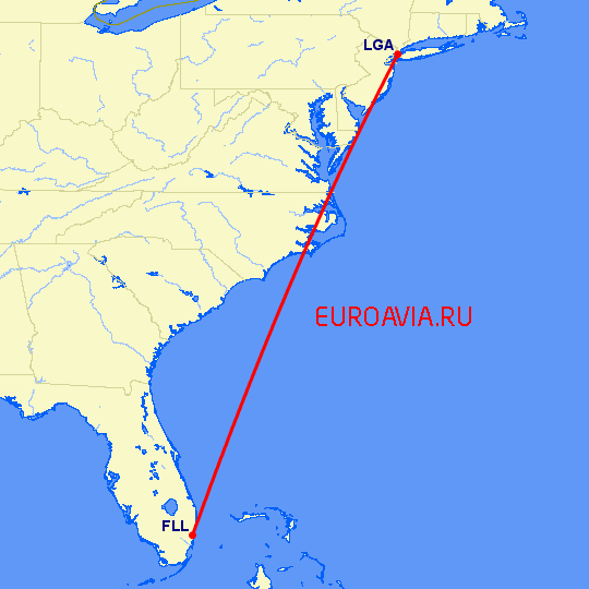 перелет Нью Йорк — Форт Лодердейл  на карте