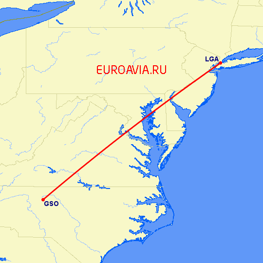 перелет Нью Йорк — High Point на карте