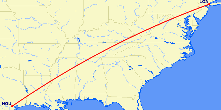 перелет Нью Йорк — Хьюстон на карте