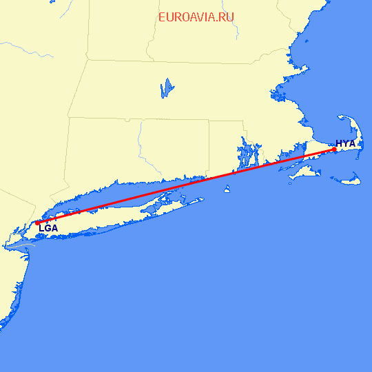 перелет Нью Йорк — Хианнис на карте