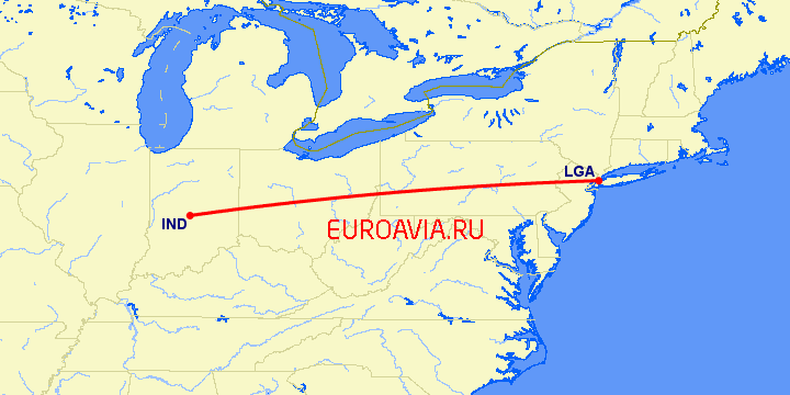 перелет Нью Йорк — Индианаполис на карте